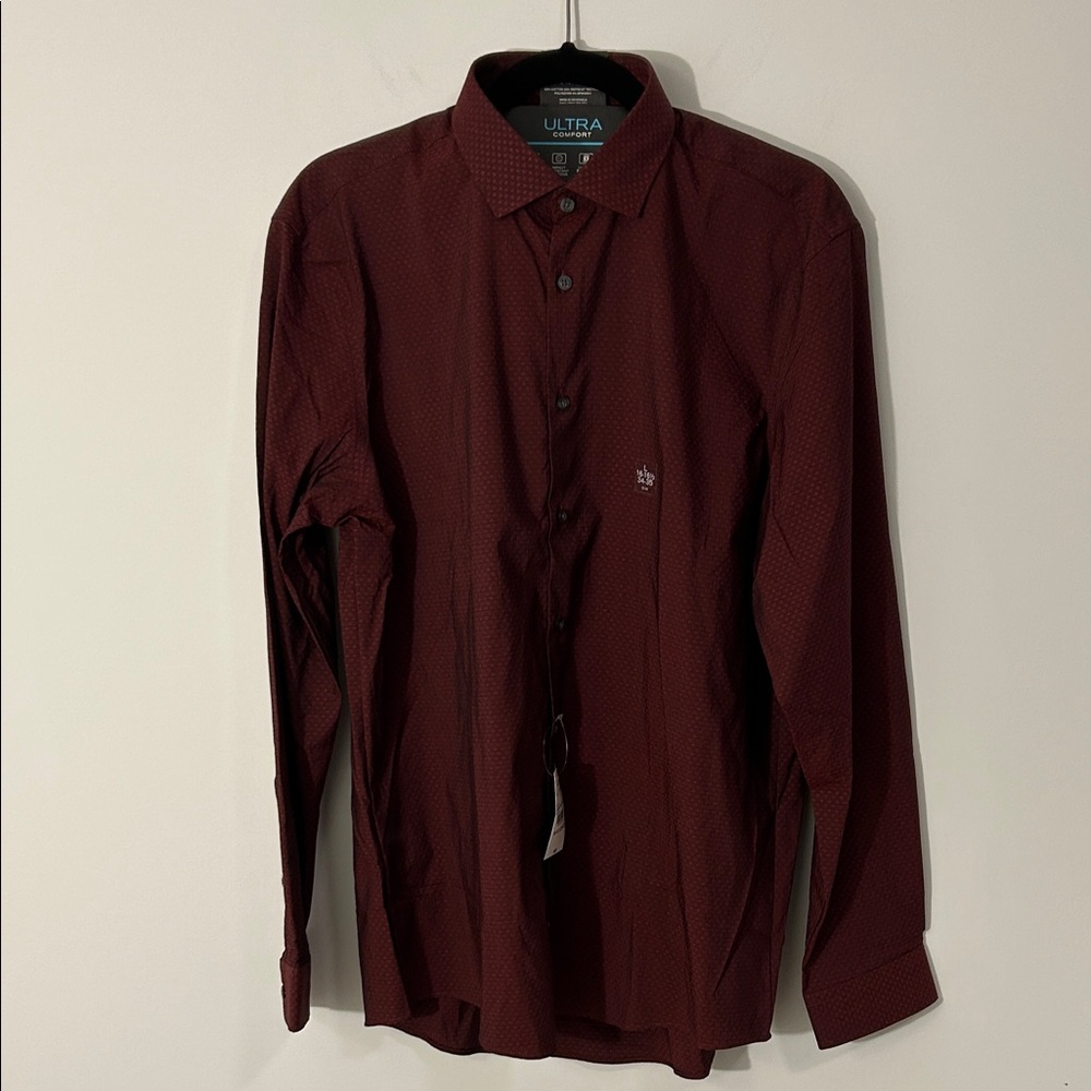 NWT J. Ferrar Men's Burgundy Slim Button Down Dress Shirt sz L